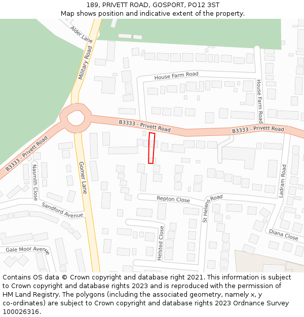 189, PRIVETT ROAD, GOSPORT, PO12 3ST: Location map and indicative extent of plot