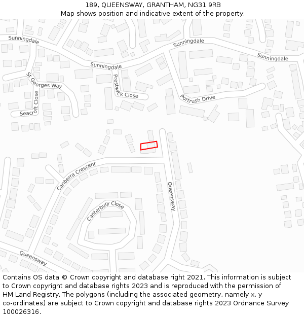 189, QUEENSWAY, GRANTHAM, NG31 9RB: Location map and indicative extent of plot