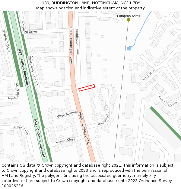 189, RUDDINGTON LANE, NOTTINGHAM, NG11 7BY: Location map and indicative extent of plot