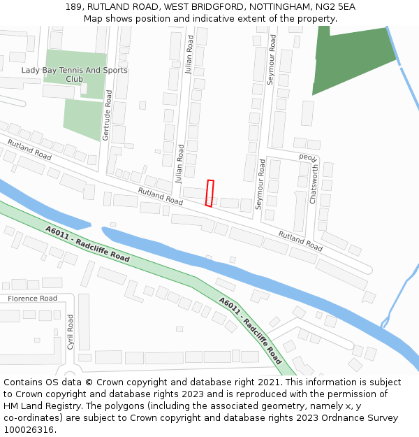 189, RUTLAND ROAD, WEST BRIDGFORD, NOTTINGHAM, NG2 5EA: Location map and indicative extent of plot