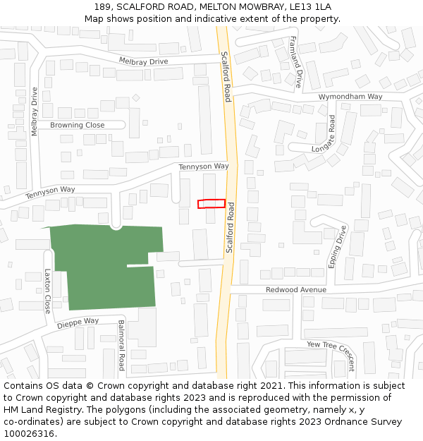 189, SCALFORD ROAD, MELTON MOWBRAY, LE13 1LA: Location map and indicative extent of plot