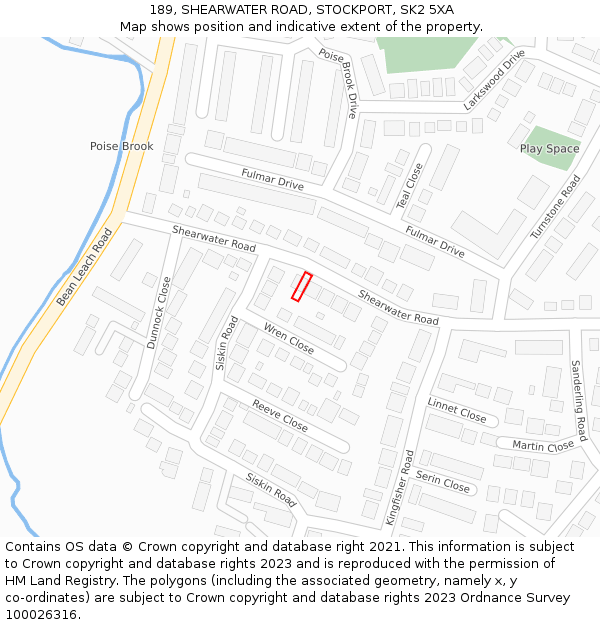 189, SHEARWATER ROAD, STOCKPORT, SK2 5XA: Location map and indicative extent of plot