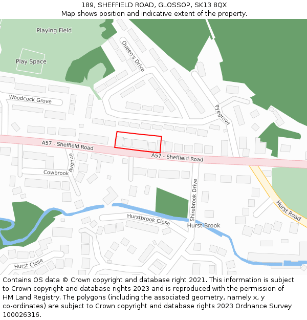 189, SHEFFIELD ROAD, GLOSSOP, SK13 8QX: Location map and indicative extent of plot