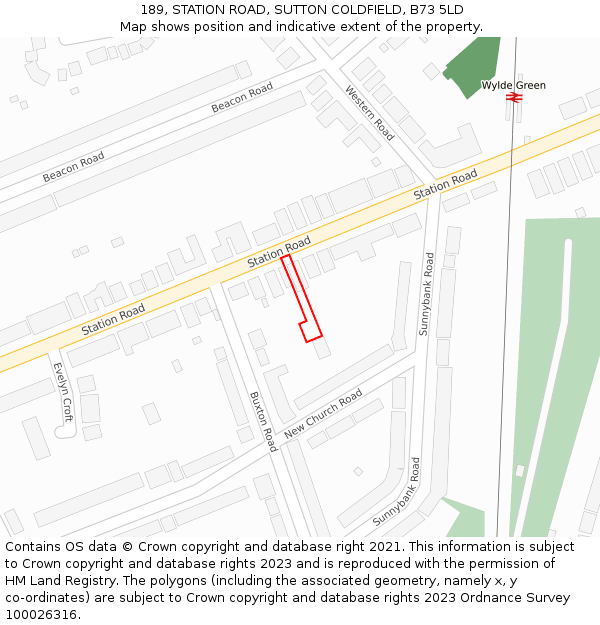 189, STATION ROAD, SUTTON COLDFIELD, B73 5LD: Location map and indicative extent of plot