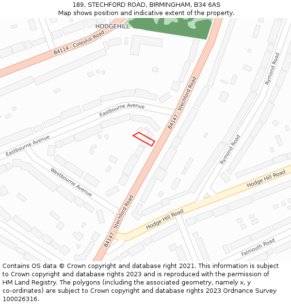 189, STECHFORD ROAD, BIRMINGHAM, B34 6AS: Location map and indicative extent of plot