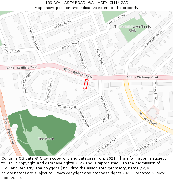 189, WALLASEY ROAD, WALLASEY, CH44 2AD: Location map and indicative extent of plot