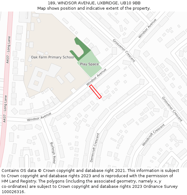 189, WINDSOR AVENUE, UXBRIDGE, UB10 9BB: Location map and indicative extent of plot