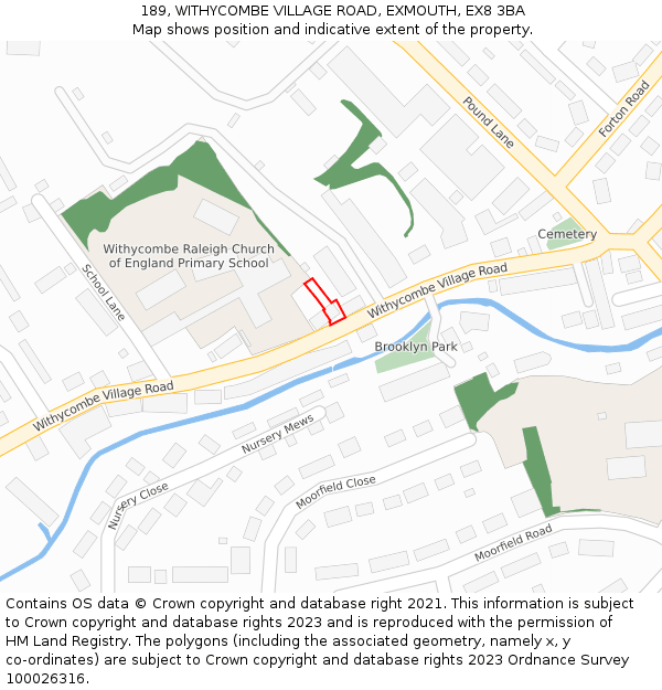 189, WITHYCOMBE VILLAGE ROAD, EXMOUTH, EX8 3BA: Location map and indicative extent of plot