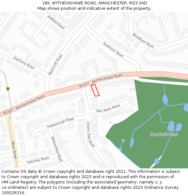 189, WYTHENSHAWE ROAD, MANCHESTER, M23 0AD: Location map and indicative extent of plot