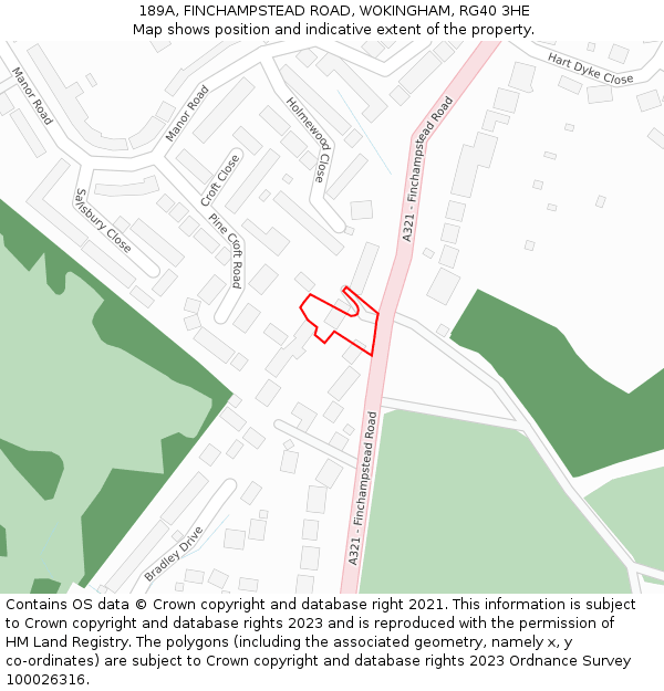 189A, FINCHAMPSTEAD ROAD, WOKINGHAM, RG40 3HE: Location map and indicative extent of plot