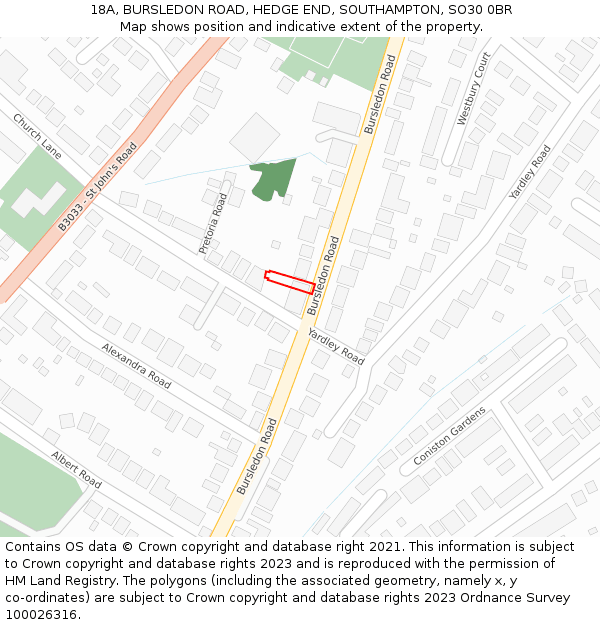 18A, BURSLEDON ROAD, HEDGE END, SOUTHAMPTON, SO30 0BR: Location map and indicative extent of plot