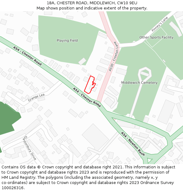 18A, CHESTER ROAD, MIDDLEWICH, CW10 9EU: Location map and indicative extent of plot