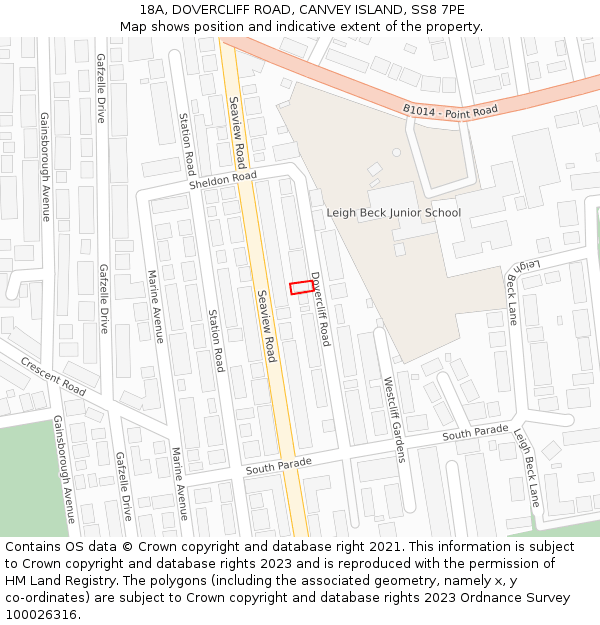 18A, DOVERCLIFF ROAD, CANVEY ISLAND, SS8 7PE: Location map and indicative extent of plot