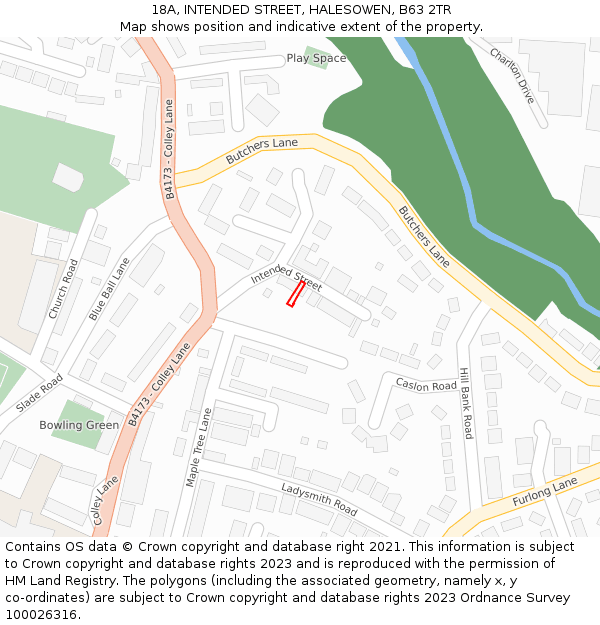 18A, INTENDED STREET, HALESOWEN, B63 2TR: Location map and indicative extent of plot