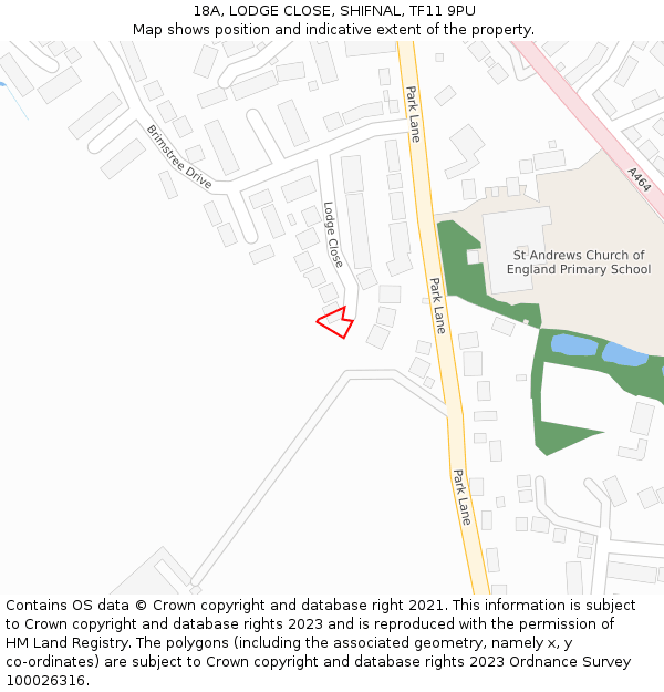 18A, LODGE CLOSE, SHIFNAL, TF11 9PU: Location map and indicative extent of plot