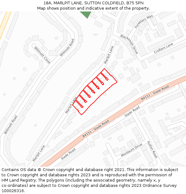 18A, MARLPIT LANE, SUTTON COLDFIELD, B75 5PN: Location map and indicative extent of plot
