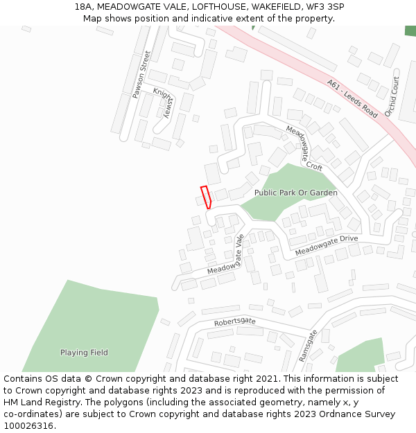 18A, MEADOWGATE VALE, LOFTHOUSE, WAKEFIELD, WF3 3SP: Location map and indicative extent of plot
