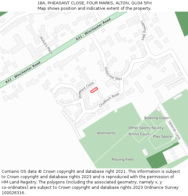 18A, PHEASANT CLOSE, FOUR MARKS, ALTON, GU34 5FH: Location map and indicative extent of plot