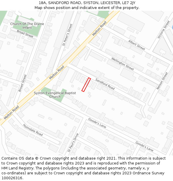 18A, SANDFORD ROAD, SYSTON, LEICESTER, LE7 2JY: Location map and indicative extent of plot