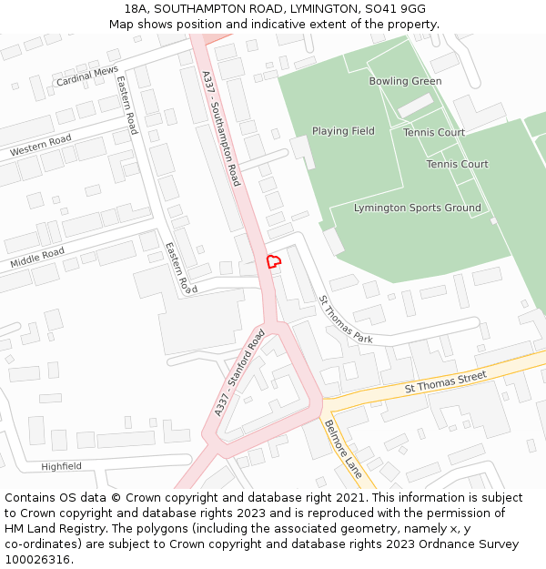 18A, SOUTHAMPTON ROAD, LYMINGTON, SO41 9GG: Location map and indicative extent of plot