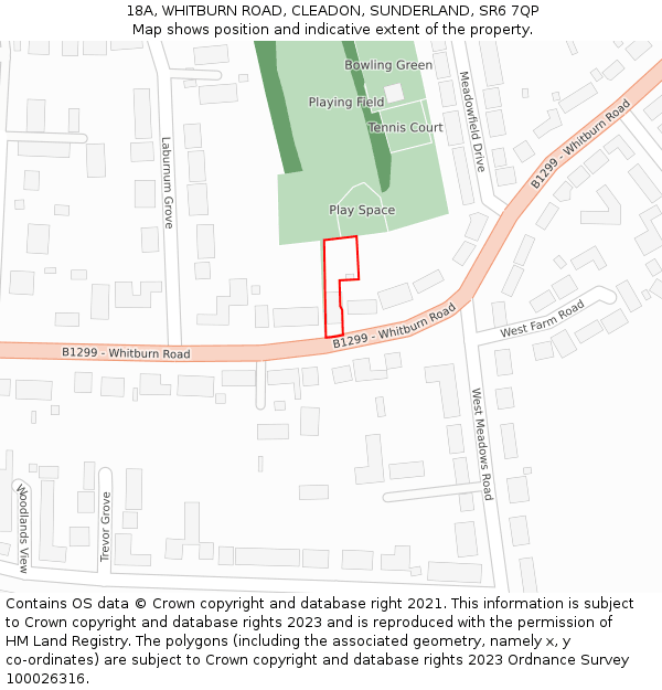 18A, WHITBURN ROAD, CLEADON, SUNDERLAND, SR6 7QP: Location map and indicative extent of plot