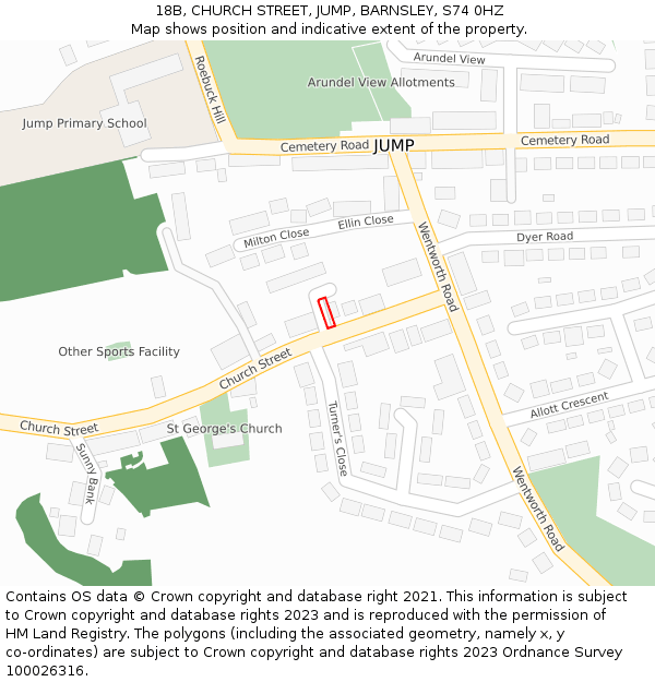 18B, CHURCH STREET, JUMP, BARNSLEY, S74 0HZ: Location map and indicative extent of plot