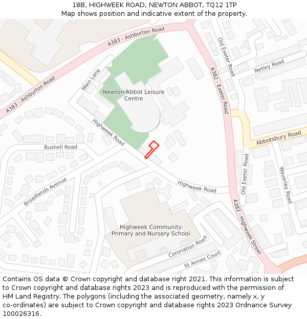 18B, HIGHWEEK ROAD, NEWTON ABBOT, TQ12 1TP: Location map and indicative extent of plot