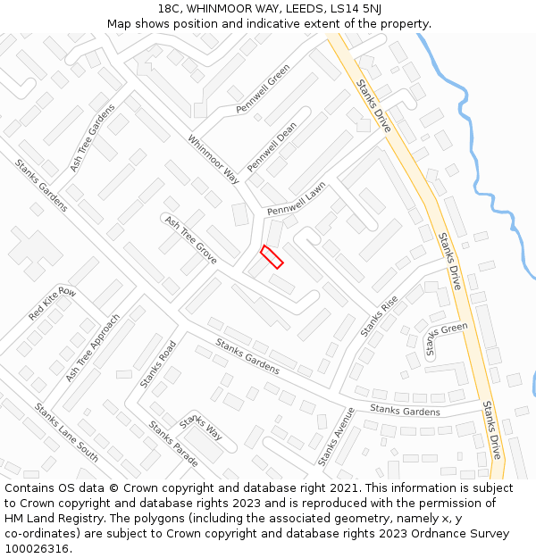 18C, WHINMOOR WAY, LEEDS, LS14 5NJ: Location map and indicative extent of plot