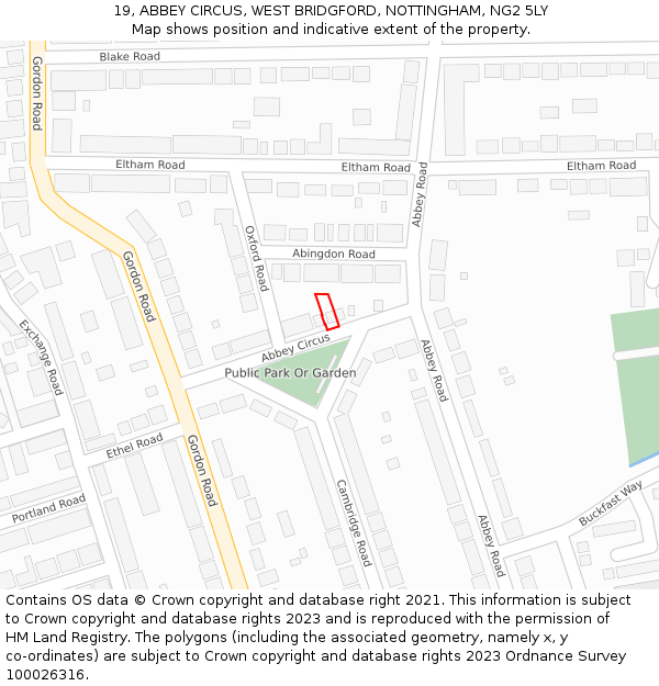 19, ABBEY CIRCUS, WEST BRIDGFORD, NOTTINGHAM, NG2 5LY: Location map and indicative extent of plot