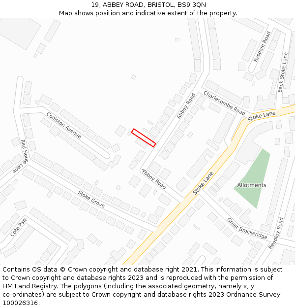 19, ABBEY ROAD, BRISTOL, BS9 3QN: Location map and indicative extent of plot