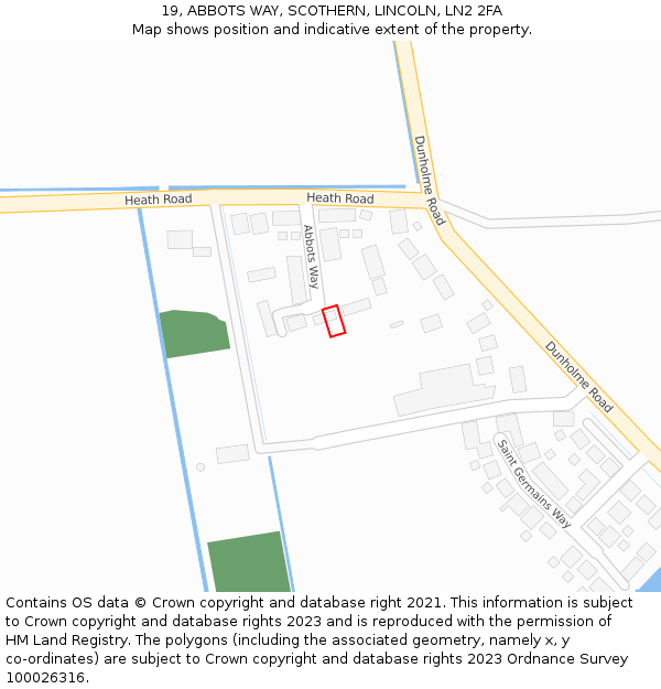 19, ABBOTS WAY, SCOTHERN, LINCOLN, LN2 2FA: Location map and indicative extent of plot
