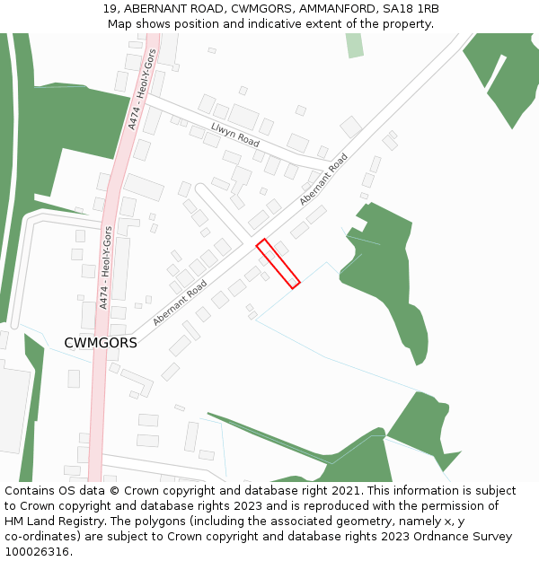 19, ABERNANT ROAD, CWMGORS, AMMANFORD, SA18 1RB: Location map and indicative extent of plot