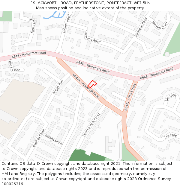 19, ACKWORTH ROAD, FEATHERSTONE, PONTEFRACT, WF7 5LN: Location map and indicative extent of plot