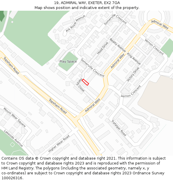 19, ADMIRAL WAY, EXETER, EX2 7GA: Location map and indicative extent of plot