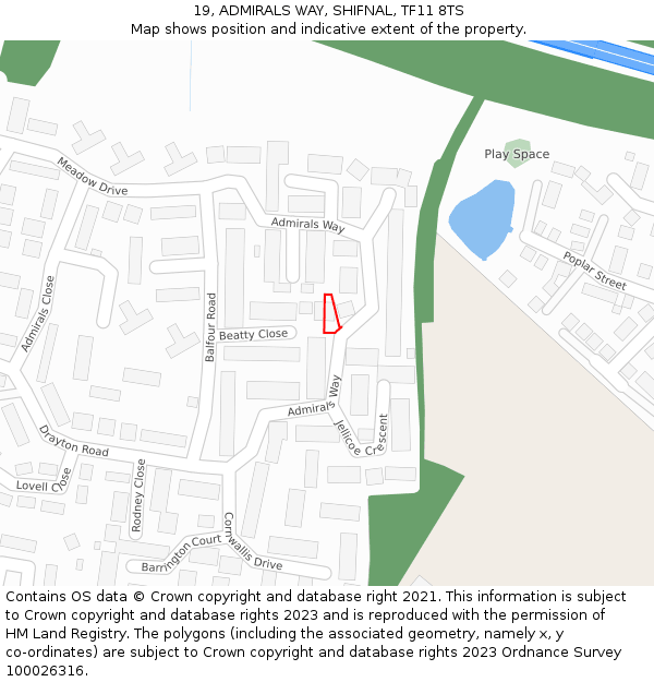 19, ADMIRALS WAY, SHIFNAL, TF11 8TS: Location map and indicative extent of plot