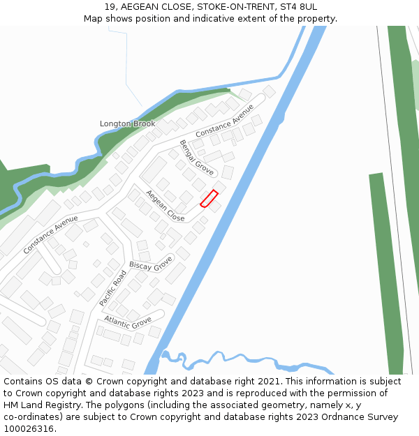 19, AEGEAN CLOSE, STOKE-ON-TRENT, ST4 8UL: Location map and indicative extent of plot