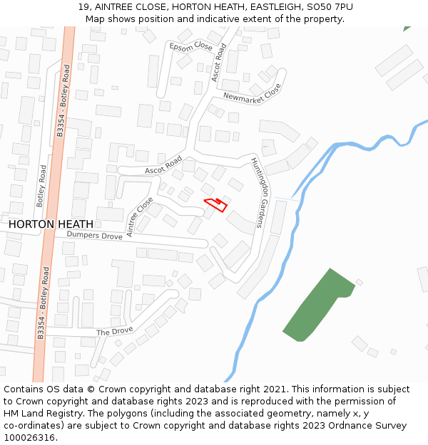 19, AINTREE CLOSE, HORTON HEATH, EASTLEIGH, SO50 7PU: Location map and indicative extent of plot