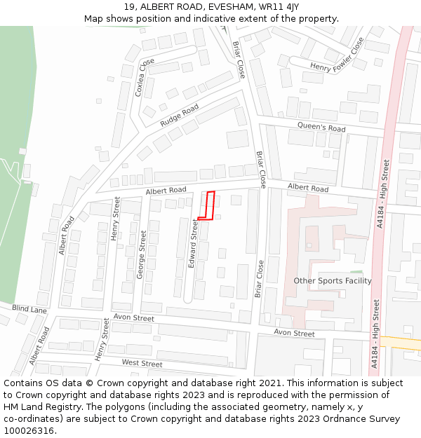 19, ALBERT ROAD, EVESHAM, WR11 4JY: Location map and indicative extent of plot