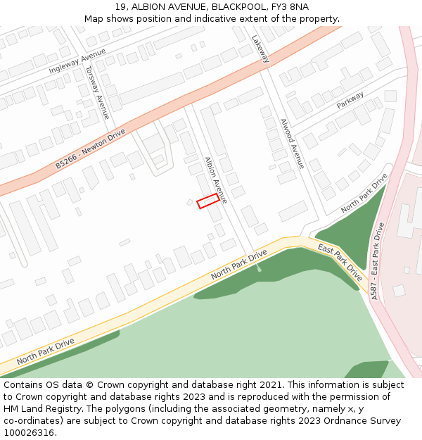 19, ALBION AVENUE, BLACKPOOL, FY3 8NA: Location map and indicative extent of plot