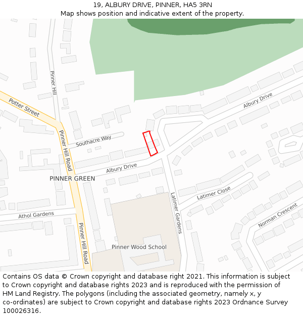 19, ALBURY DRIVE, PINNER, HA5 3RN: Location map and indicative extent of plot