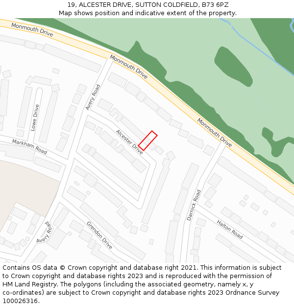 19, ALCESTER DRIVE, SUTTON COLDFIELD, B73 6PZ: Location map and indicative extent of plot