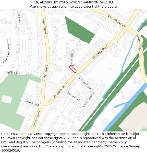 19, ALDERSLEY ROAD, WOLVERHAMPTON, WV6 9LT: Location map and indicative extent of plot