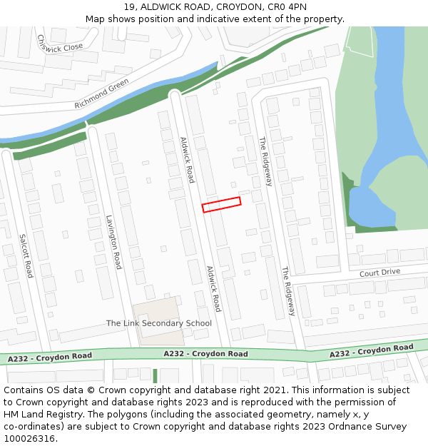 19, ALDWICK ROAD, CROYDON, CR0 4PN: Location map and indicative extent of plot
