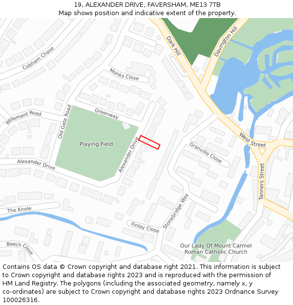 19, ALEXANDER DRIVE, FAVERSHAM, ME13 7TB: Location map and indicative extent of plot