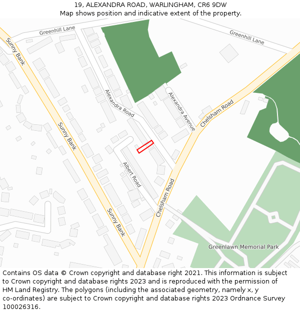 19, ALEXANDRA ROAD, WARLINGHAM, CR6 9DW: Location map and indicative extent of plot