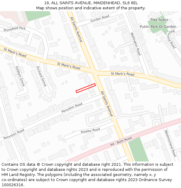 19, ALL SAINTS AVENUE, MAIDENHEAD, SL6 6EL: Location map and indicative extent of plot