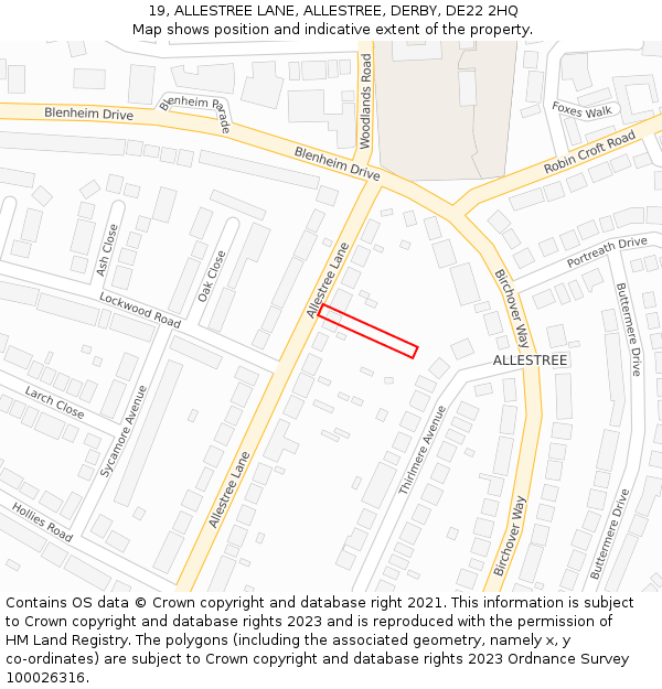 19, ALLESTREE LANE, ALLESTREE, DERBY, DE22 2HQ: Location map and indicative extent of plot