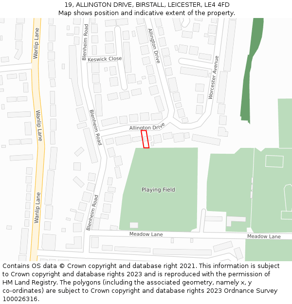 19, ALLINGTON DRIVE, BIRSTALL, LEICESTER, LE4 4FD: Location map and indicative extent of plot