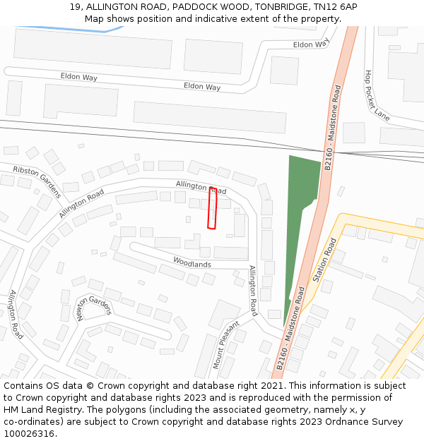 19, ALLINGTON ROAD, PADDOCK WOOD, TONBRIDGE, TN12 6AP: Location map and indicative extent of plot