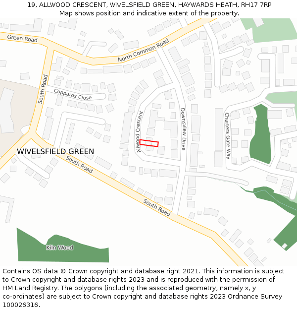 19, ALLWOOD CRESCENT, WIVELSFIELD GREEN, HAYWARDS HEATH, RH17 7RP: Location map and indicative extent of plot